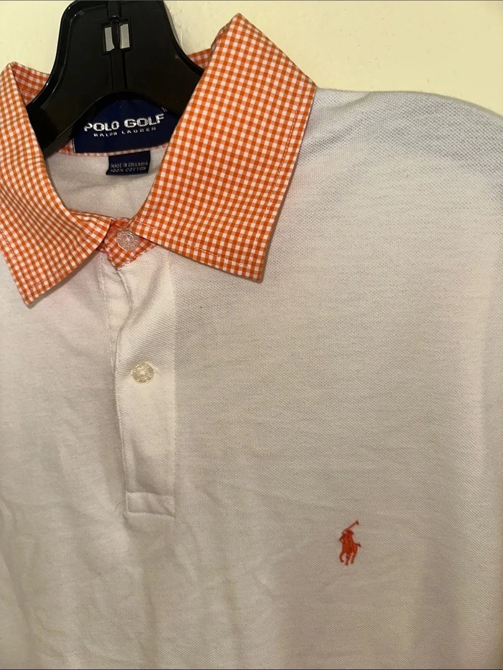 Ralph Lauren White Polo with Orange Check Collar